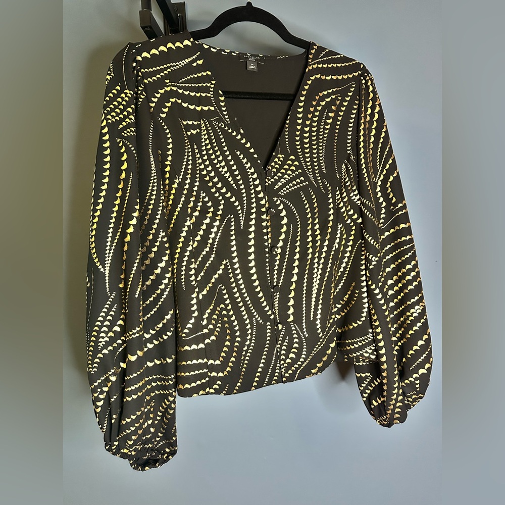 Ann Taylor Black and Gold Patterned Blouse
